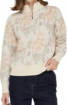 Current Air Jacquard Floral Half-Zip Sweater In Cream