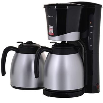 Clatronic Ka 3328 Cafetera El&eacute;ctrica De Goteo Autom&aacute;tica Con 2 Jarras Termo, M&aacute;quina Caf&eacute; De Filtro Capacidad 8 A 10 Tazas, Funci&oacute;n De Mantenedora Calor, 870 W,