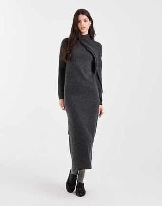 Asos Vestito lungo grigio antracite con sciarpa
