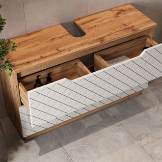 Vicco Mueble Bajo Lavabo Lotta, Roble/blanco Con Estructura De Azulejos, 99.4 X 62.5 Cm Con 2 Cajones, Vicco