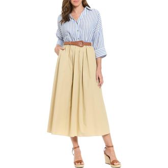 London Times Belted Twofer Midi Dress in Khaki/Blue/White at Nordstrom Rack, Size X-Small