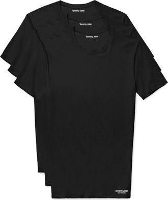 Tommy John Mens Essential Cool Cotton Crew Neck Undershirt - Stay-Tucked Fit, Black, Large