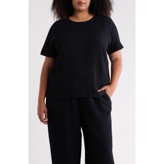 Eileen Fisher Texture Stretch Organic Cotton Top in Black at Nordstrom, Size 2X