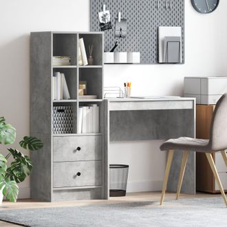 Berkfield Home Desk with Storage Concrete Grey Engineered Wood in Blue