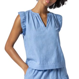 Lilla P Womens Flutter Sleeve Split Neck Top In Harbor