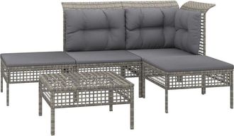 vidaXL Set De Muebles De Jard&iacute;n 5 Pzas Y Cojines Rat&aacute;n Sint&eacute;tico Gris Vidaxl