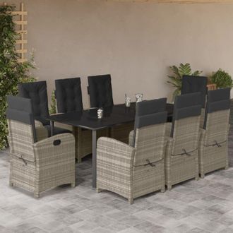 vidaXL Set Comedor De Jard&iacute;n 9 Pzas Cojines Rat&aacute;n Sint&eacute;tico Gris Claro Vidaxl