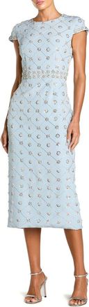 Mac Duggal Beaded Short Sleeve Crew Neck Sheath Midi Dress in Powder Blue at Nordstrom, Size 16