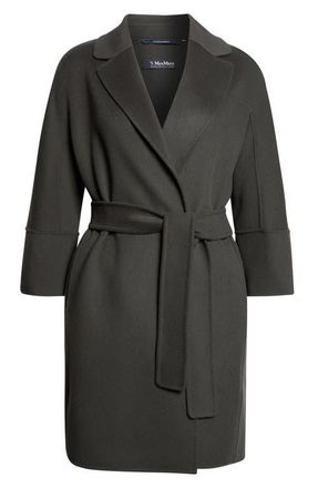 Max Mara Arona Belted Virgin Wool Wrap Coat in Emerald at Nordstrom, Size 10