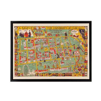 Artery8 Fisher 1932 University of Chicago Map Framed Canvas Wall Art Print | Size: W24 x H32