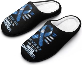 Generic Colon Cancer Awareness U.S.A. Flag Slippers Men Winter Warm Cotton Anti-Slip Indoor Slip-Ons House Shoes