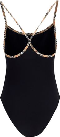 Burberry Womens Check Trim Swimsuit Black Polyamide; Elastane Swimwear Sea Clothing