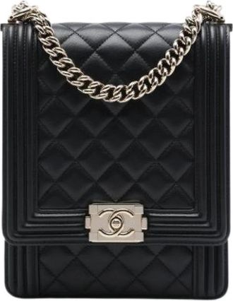 Chanel Pre-owned North South Boy Flap - Dames - Vintage Schoudertas - Zwart - ONE Size - Leer - Vintage
