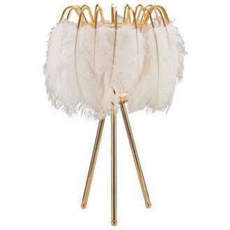 Dmora Lámpara de mesa Estofado, Luz de escritorio, Luz de oficina, Lámpara de trabajo, 40x40 h60 cm, Blanco y Oro - Dmora