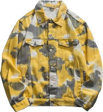 Generic Mens Casual Classic Denim Jacket Slim Fit Distressed Trucker Jean Jackets Fall Vintage Trendy Jean Coat Outerwear Yellow Large