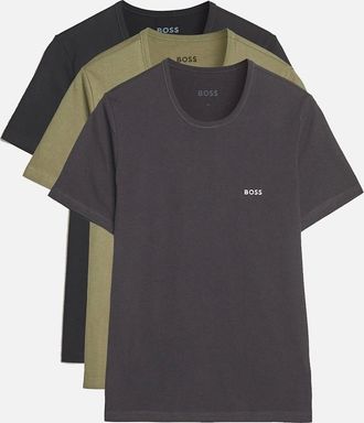 HUGO BOSS Mens BOSS 3 Pack Cotton T-Shirts Black/Dark Grey/Khaki Green - Size: 38