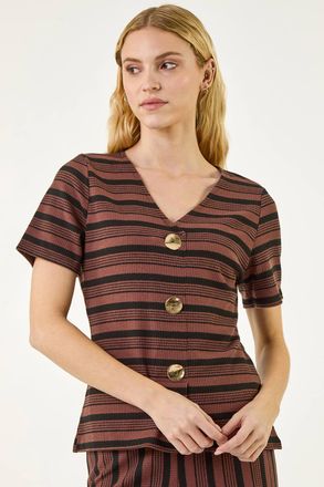 Roman Stripe Mock Button Top