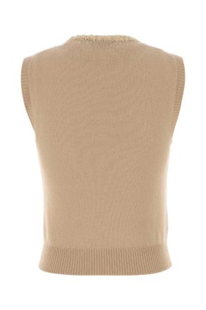 Miu Miu Womens Sand Cashmere Vest Albino Exterior: Maglieria