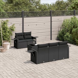 vidaXL Set De Sof&aacute;s De Jard&iacute;n 6 Piezas Y Cojines Rat&aacute;n Sint&eacute;tico Negro Vidaxl