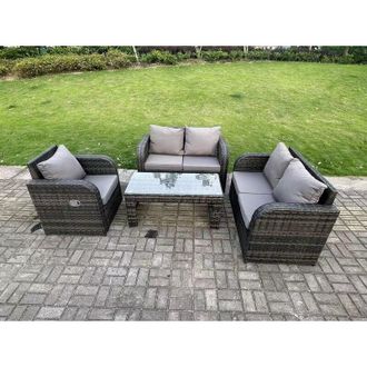 Fimous 5 Seater Dark Grey pe Wicker Rattan Garden Furniture Set Reclining Chair Love Sofa 2 Seater Sofa Set Outdoor Oblong Coffee Table - Fimous