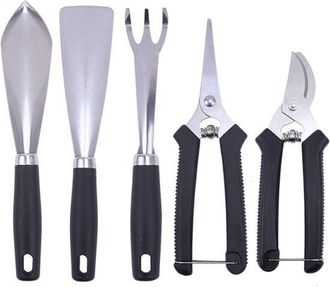 OEM Juego De 5 Herramientas De Jardiner&iacute;a De Acero Inoxidable: Paleta, Rastrillo, Para Jard&iacute;n, &Aacute;rboles Frutales Y Huertos