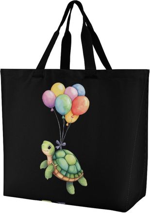Generic Turtle And Balloons Reusable Shopping Bags Large Capacity Grocery Bag Heavy Duty Tote for Women 40x40x16cm