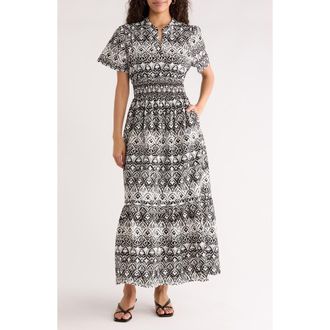 Sugarlips Lara Floral Print A-Line Dress in Black-White at Nordstrom, Size X-Large