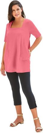 Jessica London Stretch Cotton Square Neck Tunic in Tea Rose at Nordstrom, Size Medium