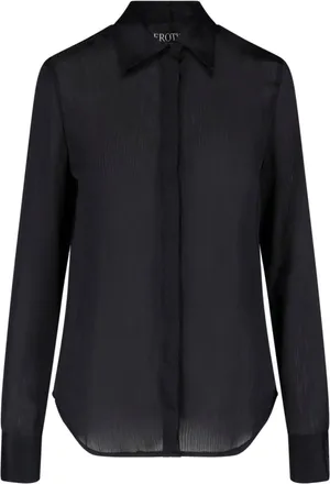 Dondup Black Chiffon Hidden Button Shirt
