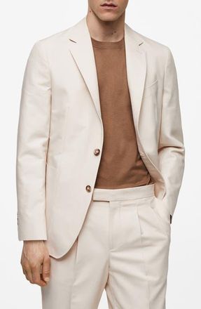 Mango Slim Fit Cotton Blazer in Ecru at Nordstrom, Size 36