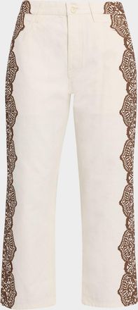 The Great. The Lace Print Wide-Leg Jeans