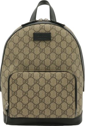 Gucci Beige Black Gg Supreme Canvas Leather Backpack (Pre-Owned)