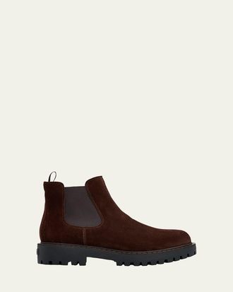 Prada Mens Folder Suede Lug-Sole Chelsea Boots