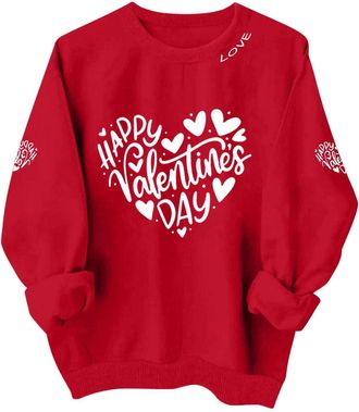 Generic Sweatshirts for Women UK Love Heart Print Valentine Jumpers Long Sleeve Crew Neck Pullover Round Neck Plain Tunic Tops Casual Loose Cute Sweatshirt fo