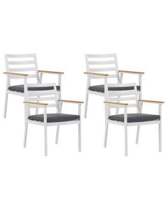 Beliani Beliani - Set Di 4 Sedie Da Giardino In Allumino Bianco Con Cuscini Grigi Cavoli