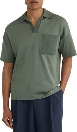 Reiss Warton Oversize Johnny Collar Pocket Polo in Steel Green at Nordstrom, Size Xx-Large