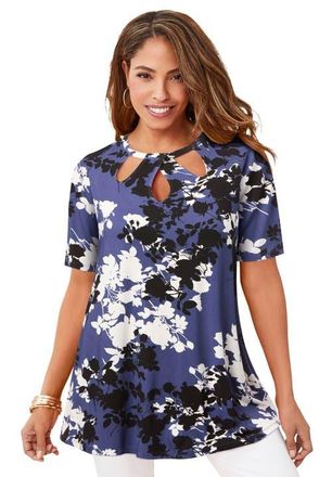 Jessica London Stretch Knit Cutout Swing Tunic in Dusk Graphic Floral at Nordstrom, Size 12