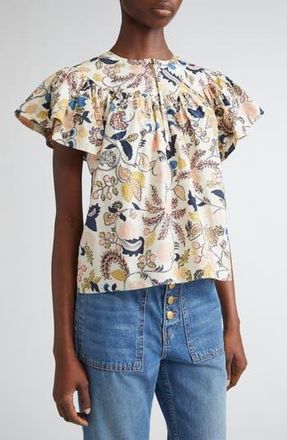 Ulla Johnson Perline Flutter Sleeve Top in Magnolia at Nordstrom Rack, Size 12