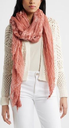 Treasure & Bond Floral Embroidered Gauze Fringe Scarf in Pink Desert at Nordstrom
