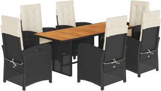 vidaXL Set De Comedor De Jard&iacute;n 7 Pzas Y Cojines Rat&aacute;n Sint&eacute;tico Negro Vidaxl