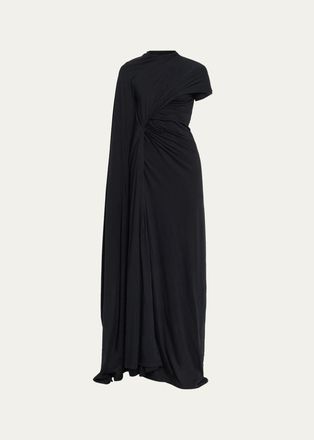 Balenciaga Asymmetric Twisted Drape Jersey Maxi Dress