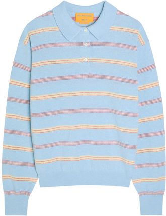 Guest In Residence Collegiate Striped Cashmere Polo Jumper - Blue - S (UK8-10 / S)
