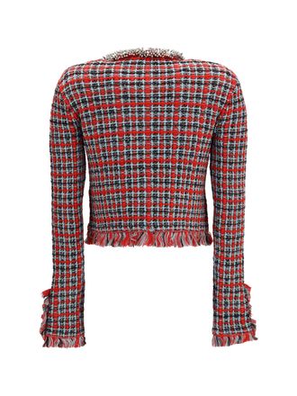 Self Portrait Boucl&eacute; Tweed with Beaded Trim Jacket - Red