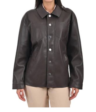 Nine West Faux Leather Shacket In Brown