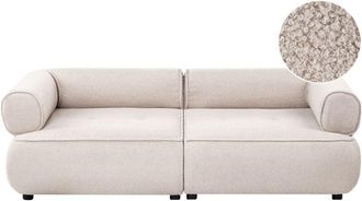 Beliani 3 Seater Sofa Beige Boucle Rolled Armrests Quality Upholstery Couch Tufted Seat Decorative Mid-Century Modern Style Living Room SALLA