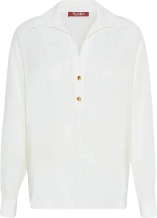 Max Mara Camicia polo in cr&ecirc;pe de Chine - Dames - Blouses - Wit - S - Overhemden