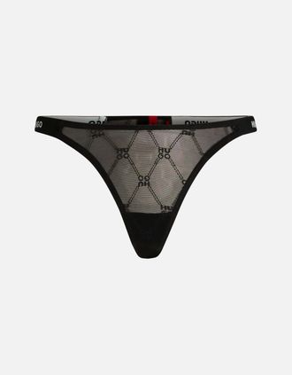 HUGO BOSS Womens Sporty Logo Lace String, Black/white - Size: 10