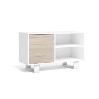 Skraut Home Skraut Home - Mueble Tv 100 Con Puerta Izquierda, Sal&oacute;n Comedor, Modelo Wind, Color Estructura Blanco, Color Puerta Roble, Medidas 95x40x57cm De Altur