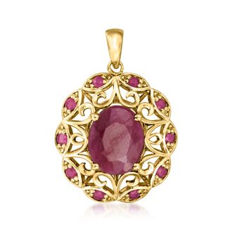 Ross-Simons Ruby Openwork Pendant in 14kt Yellow Gold