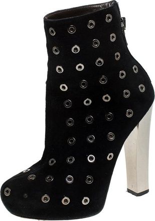 Roberto Cavalli Black Eyelet Suede Platform Ankle Boots